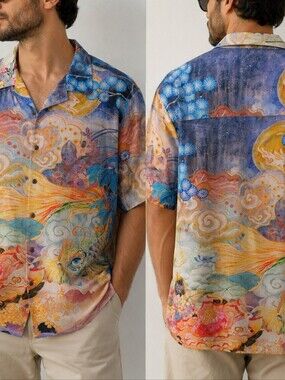 Yiume Men's XXL Multicolor Cotton Short-Sleeve Button-Down Shirt